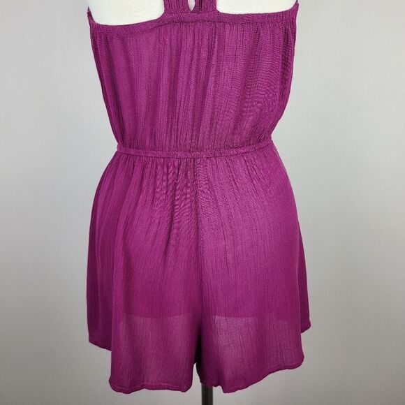 Burgundy Geometric Aztec Print Embroidered Keyhole Back Romper Small - Picture 10 of 16